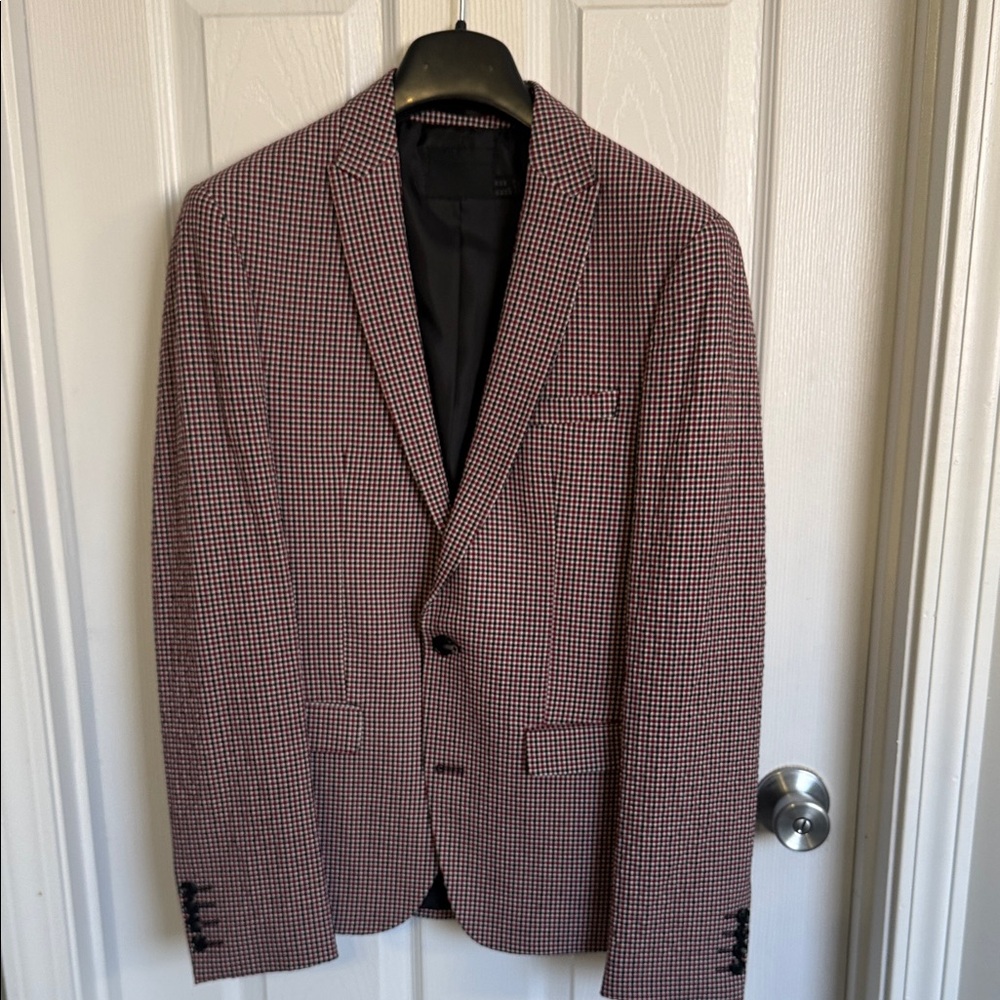 ASOS Men's Red and Black Checkered Blazer
